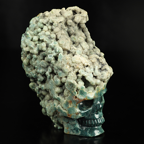 4.5" Green Grape Agate Hand Carved Crystal Skull Fine Art Sculpture, Crystal Healing