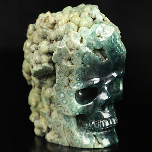 3.9" Green Grape Agate Hand Carved Crystal Skull Fine Art Sculpture, Crystal Healing