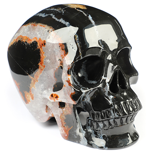 5.9" Black Zebra Agate Hand Carved Crystal Skull, Super Realistic, Crystal Healing