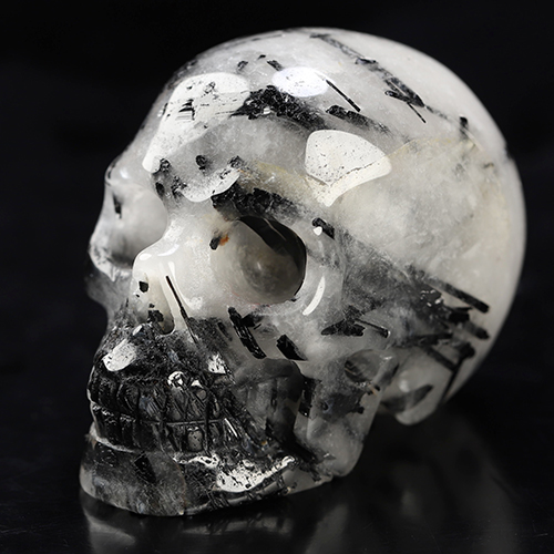 2.0" Black Tourmaline Hand Carved Crystal Skull, Realistic, Crystal Healing