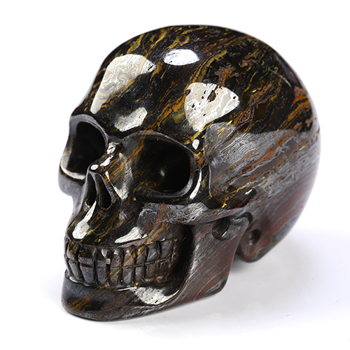 2.0" Gold Tiger Iron Eye Hand Carved Crystal Skull, Realistic, Crystal Healing