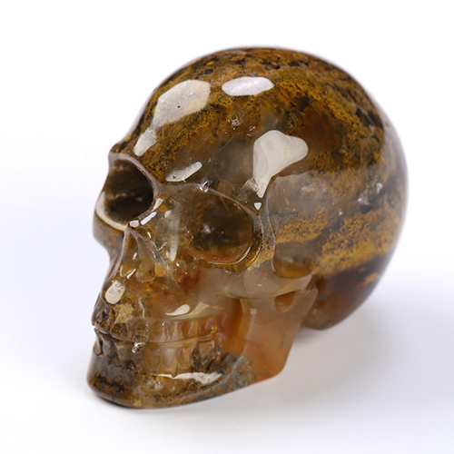 1.1" Green Moss Agate Hand Carved Crystal Skull, Realistic, Crystal Healing