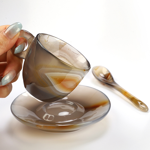 5.1" Premium Brazilian Agate Hand Carved Crystal Cup Set Sculpture, Crystal Healing