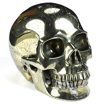 5.0" Pyrite Hand Carved Crystal Skull, Realistic, Crystal Healing