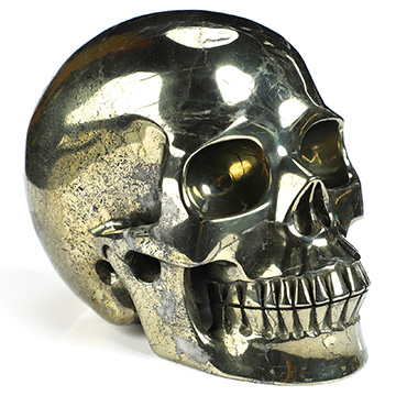 5.0" Pyrite Hand Carved Crystal Skull, Realistic, Crystal Healing