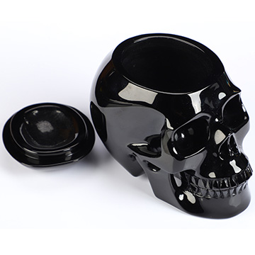 4.9" Black Obsidian Hand Carved Urn Crystal Skull, Crystal Healing
