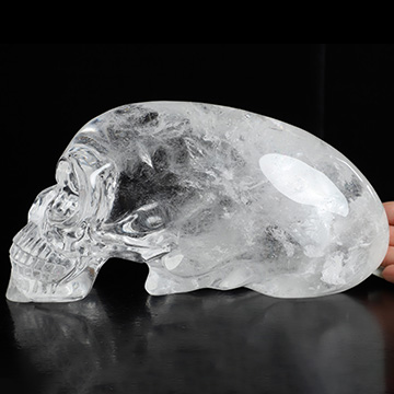 8.6" Quartz Rock Crystal Hand Carved Crystal Elongated Mayan Alien Skull Sculpture, Crystal Healing