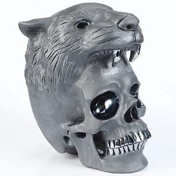 5.3" Frosted Tera-hertz Hand Carved Crystal Skull and Tiger Sculpture, Crystal Healing