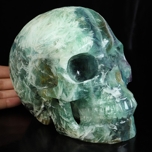 Lifesized 6.7" Fluorite Hand Carved Crystal Skull, Realistic, Crystal Healing