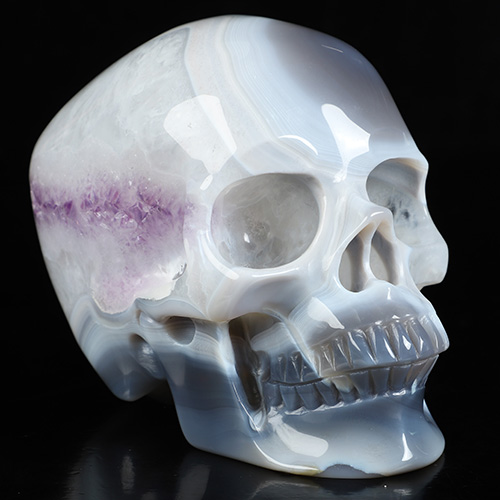 5.0" Amethyst & Agate Hand Carved Crystal Skull, Super Realistic, Crystal Healing