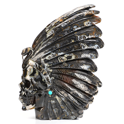 9.7" Premium Brazilian Agate Geode Hand Carved Crystal Indian Crystal Skull and Snake Sculpture, Crystal Healing