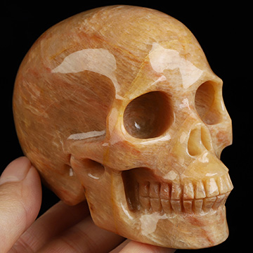 3.5" Sunstone Hand Carved Crystal Skull, Realistic, Crystal Healing