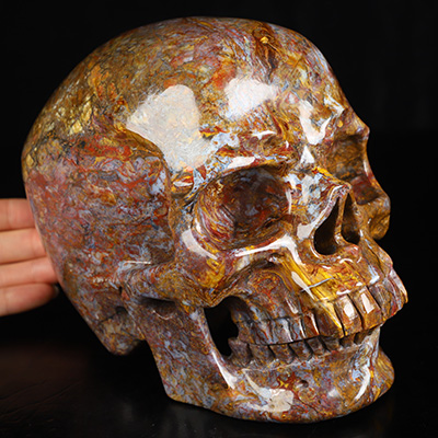 Lifesized 7.4" Pietersite Hand Carved Crystal Skull, Super Realistic, Crystal Healing