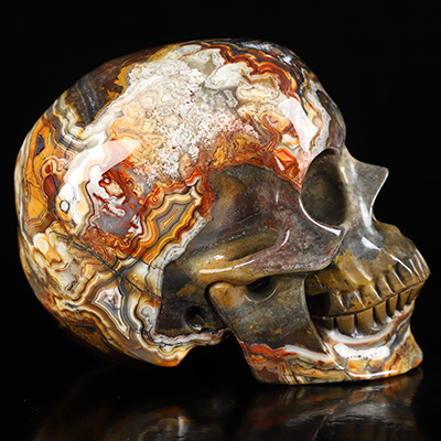 Gemstone 5.0" Red Crazy Lace Agate Hand Carved Crystal Skull, Super Realistic, Crystal Healing