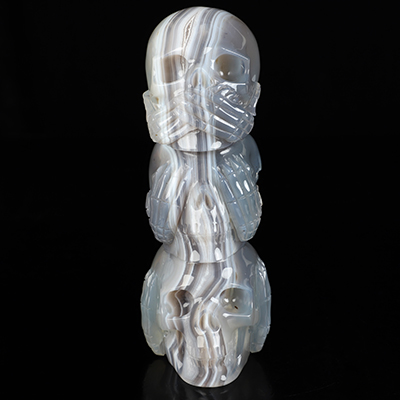 6.1" Banded Agate Hand Carved Crystal Skull Fine Art Sculpture, Crystal Healing