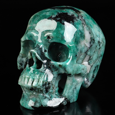 Gemstone 3.5" Emerald Hand Carved Crystal Skull, Realistic, Crystal Healing