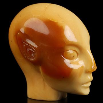 2.0" Myanmar Yellow Jade Hand Carved Fairy Elf Alien Crystal Skull Companion Sculpture, Crystal Healing