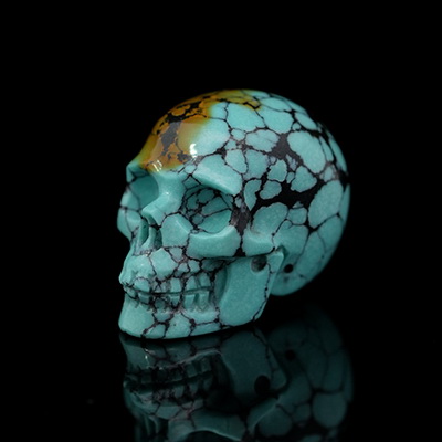 Gemstone 0.7" Spider web Turquoise Hand Carved Crystal Skull, Realistic, Crystal Healing