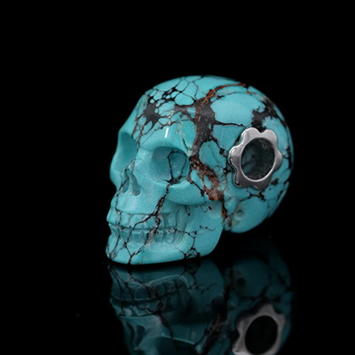 Gemstone Necklace of 0.7" Turquoise Hand Carved Crystal Skull Pendant, Skull Jewelry