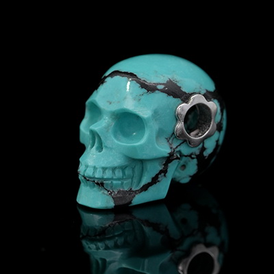 Gemstone Necklace of 0.7" Turquoise Hand Carved Crystal Skull Pendant, Skull Jewelry