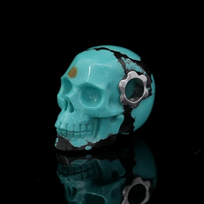 Gemstone Necklace of 0.7" Turquoise Hand Carved Crystal Skull Pendant, Skull Jewelry