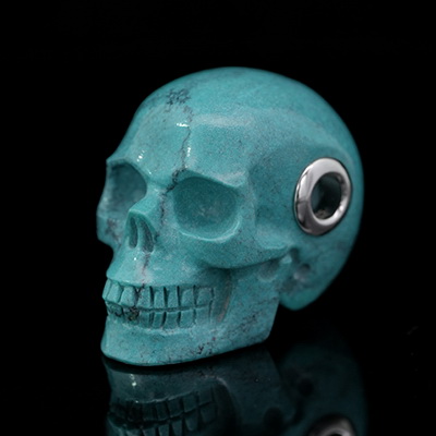 Gemstone Necklace of 1.1" Turquoise Hand Carved Crystal Skull Pendant, Skull Jewelry