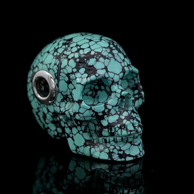 Gemstone Necklace of 1.1" Turquoise Hand Carved Crystal Skull Pendant, Skull Jewelry