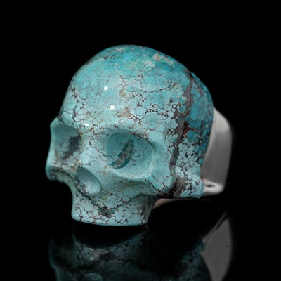 US Size 9# Gemstone Turquoise Hand Carved Crystal Skull Ring, Skull Jewelry