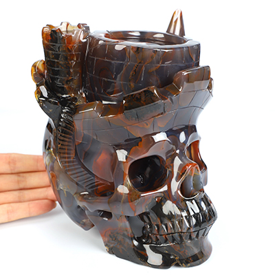 6.6" Premium Brazilian Agate Hand Carved Crystal Skull and Castle Fine Art Sculpture, Crystal Healing