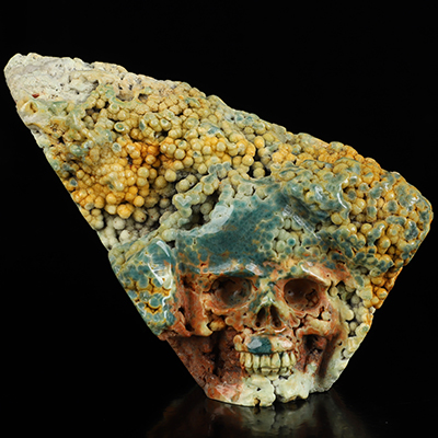 5.3" Green Grape Agate Hand Carved Crystal Skull Fine Art Sculpture, Crystal Healing