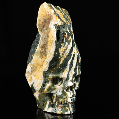 5.0" Ocean Jasper Hand Carved Crystal Skull Fine Art Sculpture, Crystal Healing