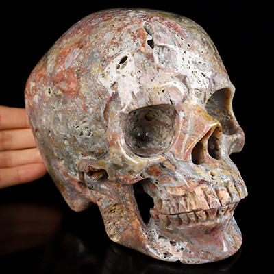 Lifesized 6.9" Geode fluorite Hand Carved Crystal Skull, Super Realistic, Crystal Healing