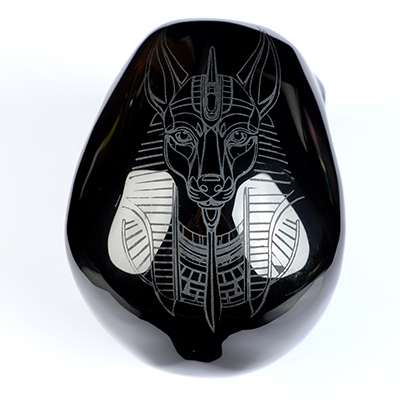 5.1" Black Obsidian Hand Carved Crystal Skull and Anubis, Super Realistic, Crystal Healing
