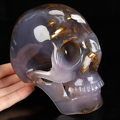 5.5" Agate Hand Carved Crystal Skull Fine Art Sculpture, Crystal Healing
