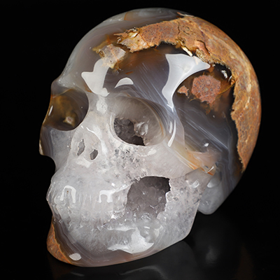4.5" Dinosaur Egg Agate Geode Hand Carved Crystal Skull, Realistic, Crystal Healing