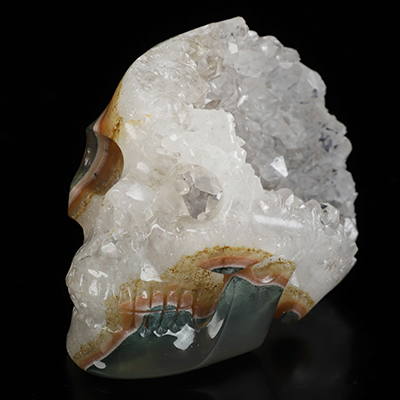 3.5" Agate Geode Hand Carved Crystal Skull, Realistic, Crystal Healing