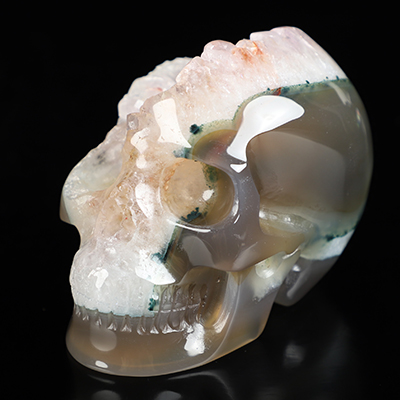 3.5" Agate Amethyst Geode Hand Carved Crystal Skull, Realistic, Crystal Healing