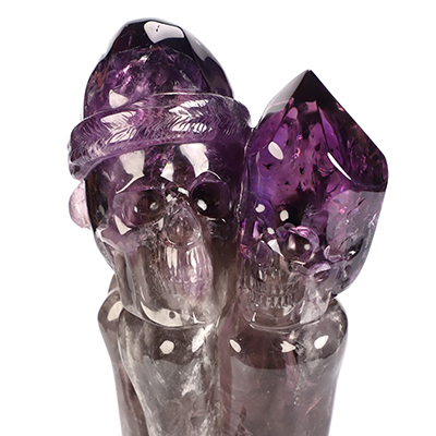 Gemstone 8.9" Amethyst Hand Carved Crystal Skulls and Christmas Hat Fine Art Sculpture, Crystal Healing