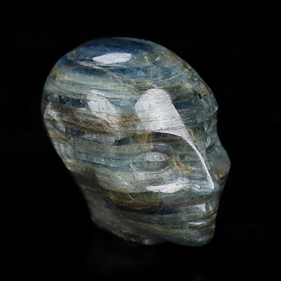 Gemstone 1.3" Kyanite Hand Carved Fairy Elf Alien Crystal Skull Companion Sculpture, Crystal Healing