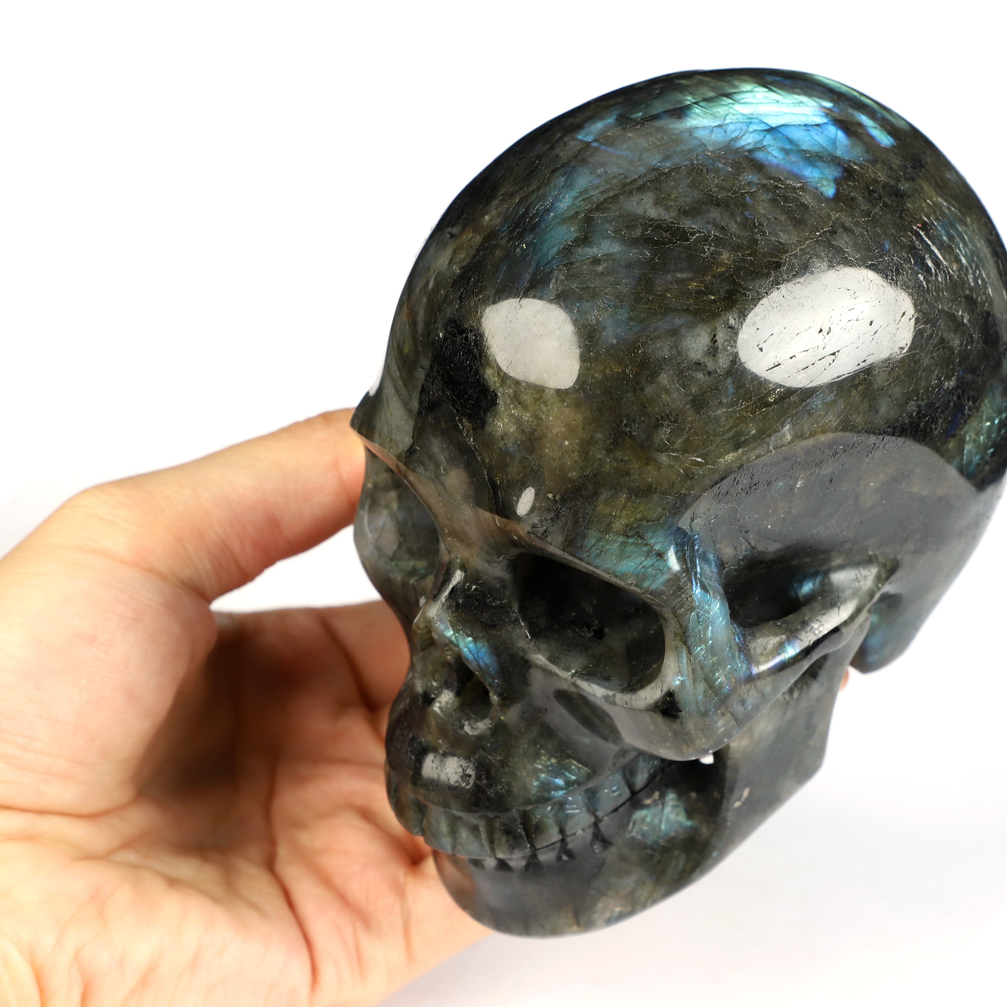 4.7" Labradorite Hand Carved Crystal Skull, Realistic, Crystal Healing