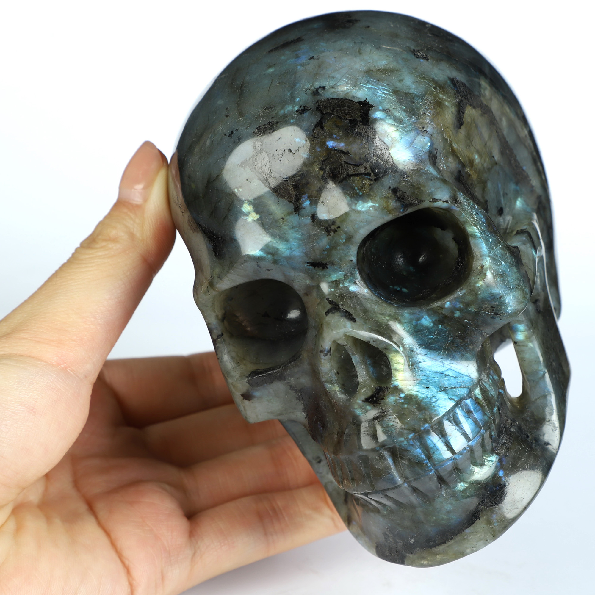 5.0" Labradorite Hand Carved Crystal Skull, Realistic, Crystal Healing