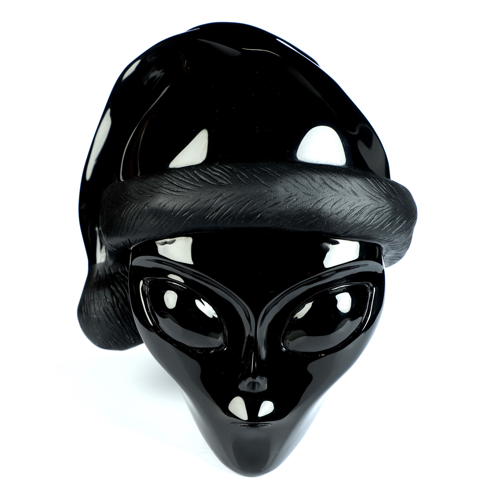 Merry Christmas! 5.2" Black Obsidian Star Being Female Alien Crystal Skull Companion, Hand Carved Gemstone Fine Art Sculpture, Reiki Healing Stone Statue