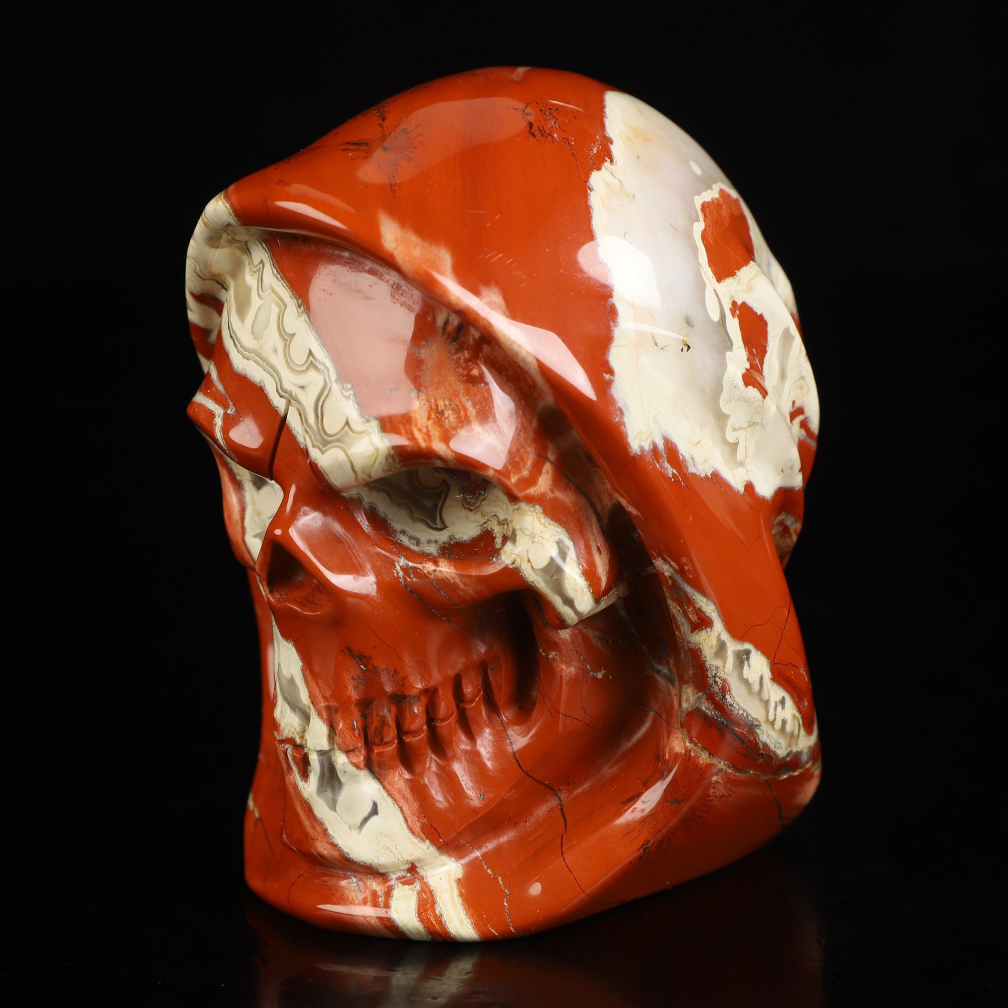 3.5" Red Jasper Hand Carved Death Crystal Skull Sculpture, Crystal Healing