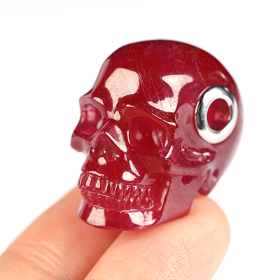 Necklace of 1.0" Ruby Hand Carved Crystal Skull Pendant, Skull Jewelry