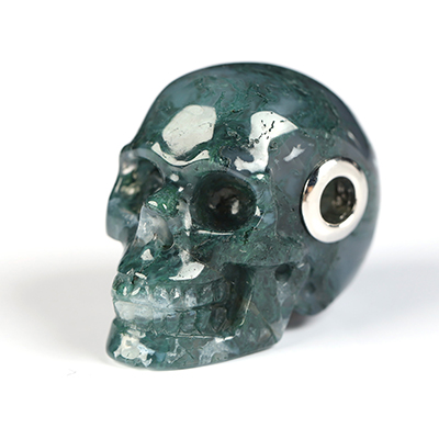 Necklace of 1.1" Green Moss Agate Hand Carved Crystal Skull Pendant, Skull Jewelry