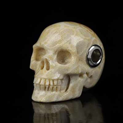 Necklace of 1.1" Coral Fossil Hand Carved Crystal Skull Pendant, Skull Jewelry