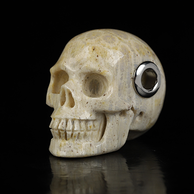 Necklace of 1.1" Coral Fossil Hand Carved Crystal Skull Pendant, Skull Jewelry