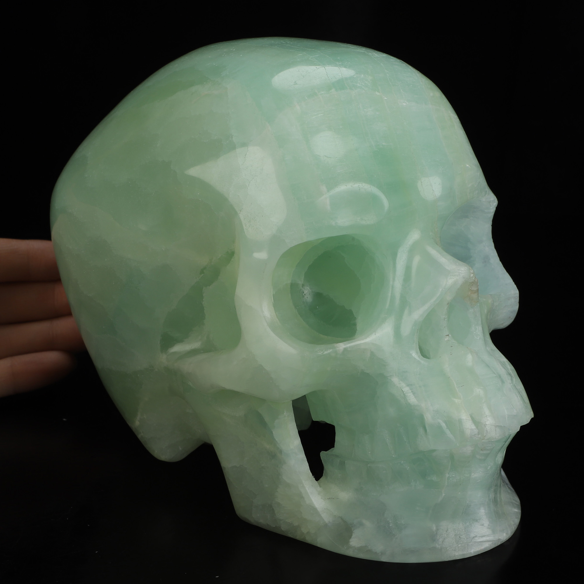 Lifesized 6.9" Picasso Calcite Hand Carved Crystal Skull, Super Realistic, Crystal Healing