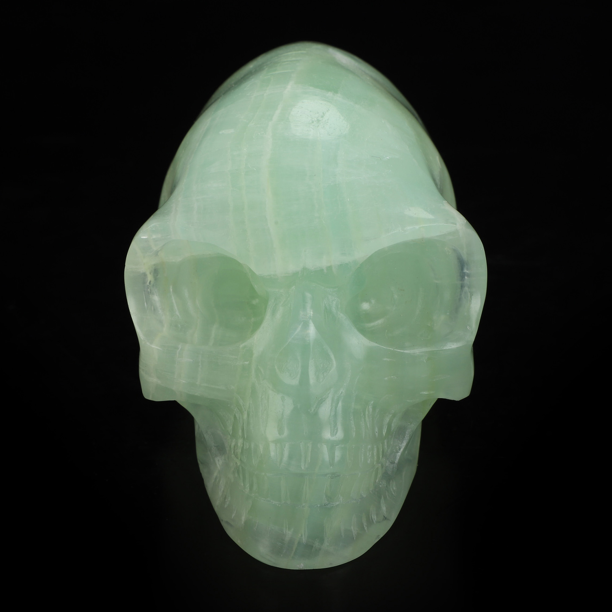 5.9" Picasso Calcite Hand Carved Crystal Elongated Mayan Alien Skull Sculpture, Crystal Healing
