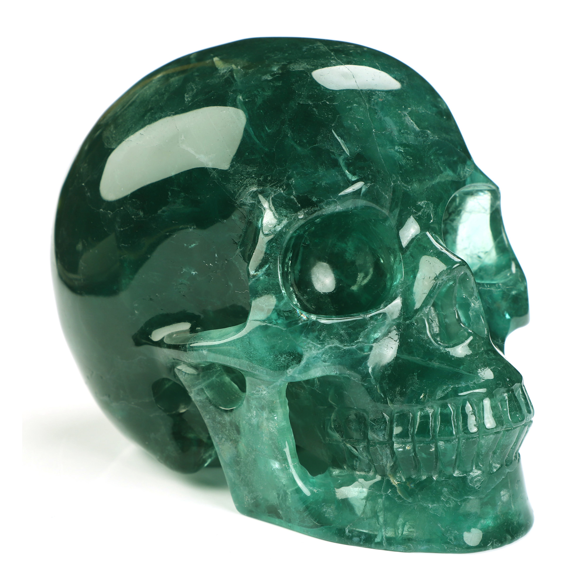 5.0" Fluorite Hand Carved Crystal Skull, Realistic, Crystal Healing